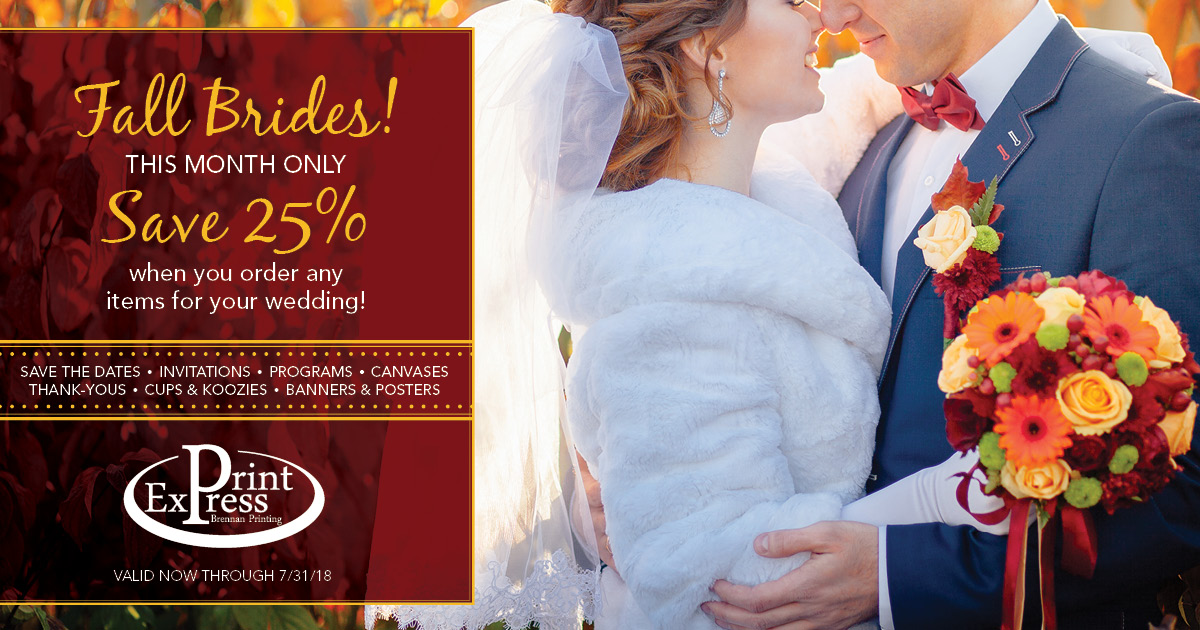 Fall Wedding Discount Facebook Twitter Print Express